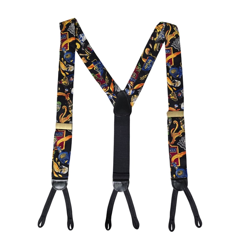 Martell Suspenders Mens OS Black Cognac Liquor Novelty Print Y-Back Button End